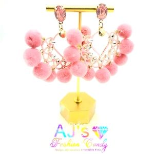 Pink Pom Pom Chandelier Earrings